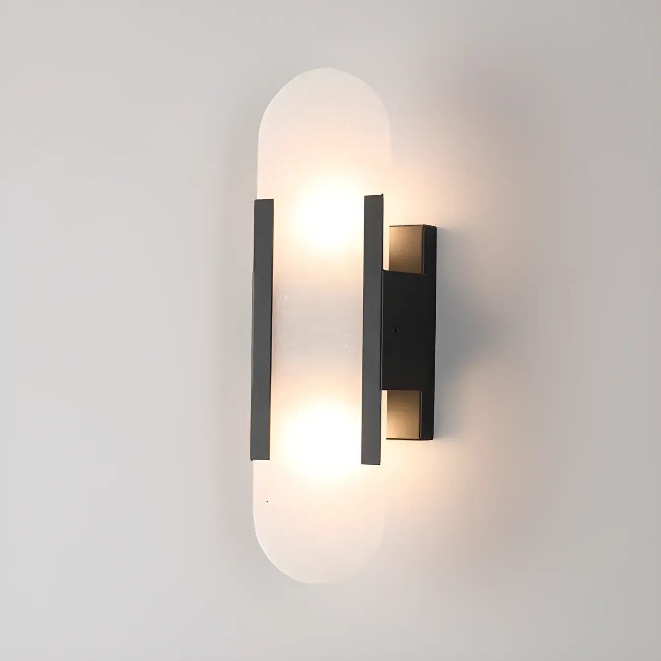 Modern Brass Oval Wall Light with Stone Chalk Shade Image - 7
