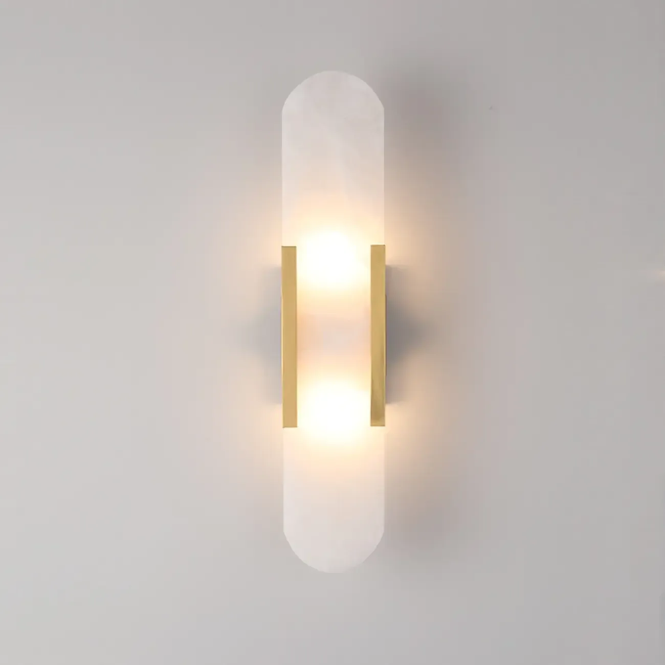 Modern Brass Oval Wall Light with Stone Chalk Shade Image - 6