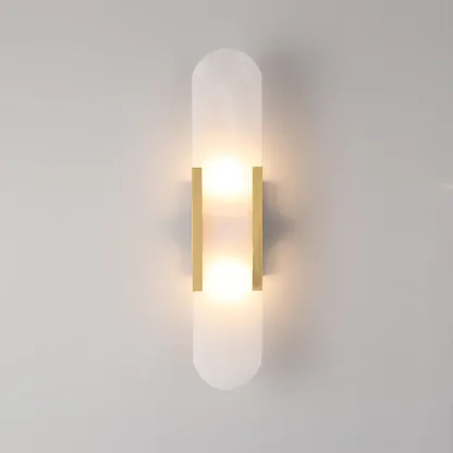 Modern Brass Oval Wall Light with Stone Chalk Shade Image - 6