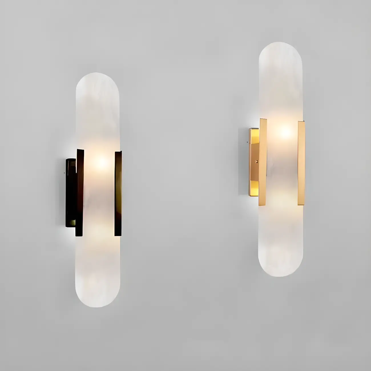 Modern Brass Oval Wall Light with Stone Chalk Shade Image - 8 | homeyfad