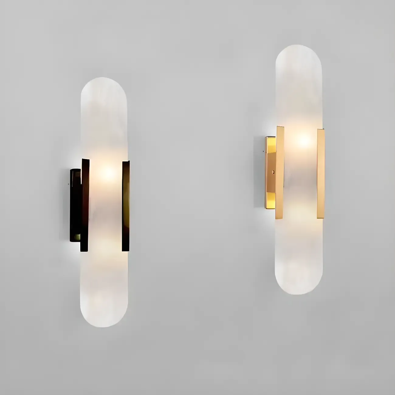 Modern Brass Oval Wall Light with Stone Chalk Shade Image - 8