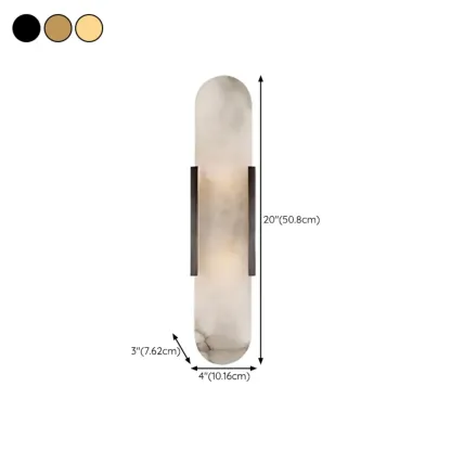 Modern Brass Oval Wall Light with Stone Chalk Shade Image - 19