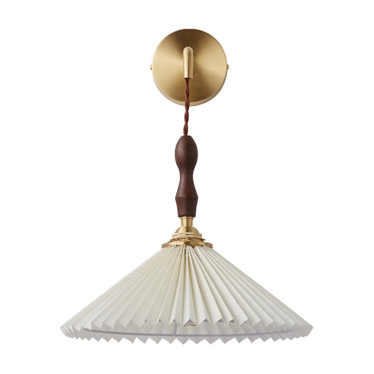 Modern Walnut Wall Light with Pleated Fabric Shade Image - 6 | homeyfad