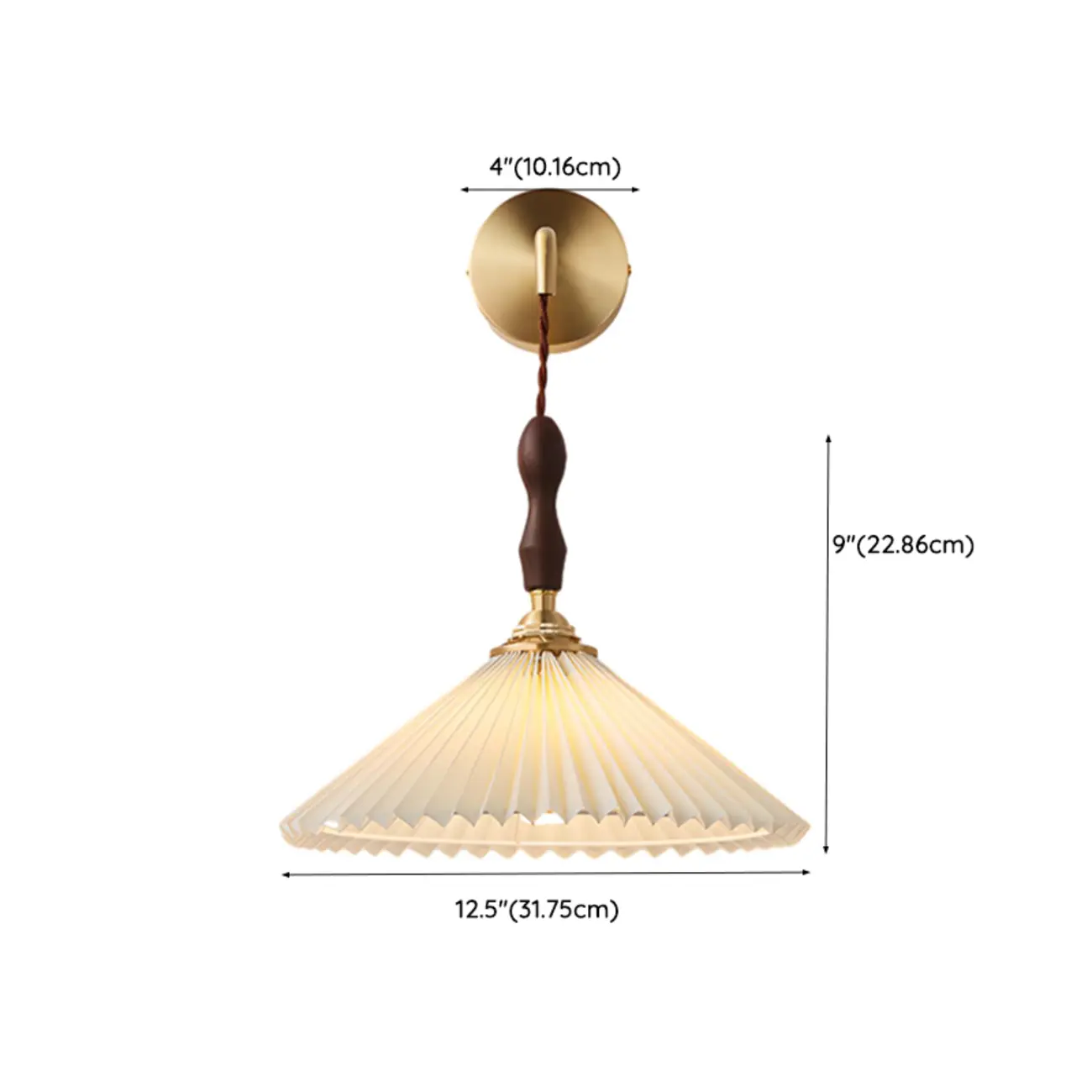 Modern Walnut Wall Light with Pleated Fabric Shade Image - 13 | homeyfad