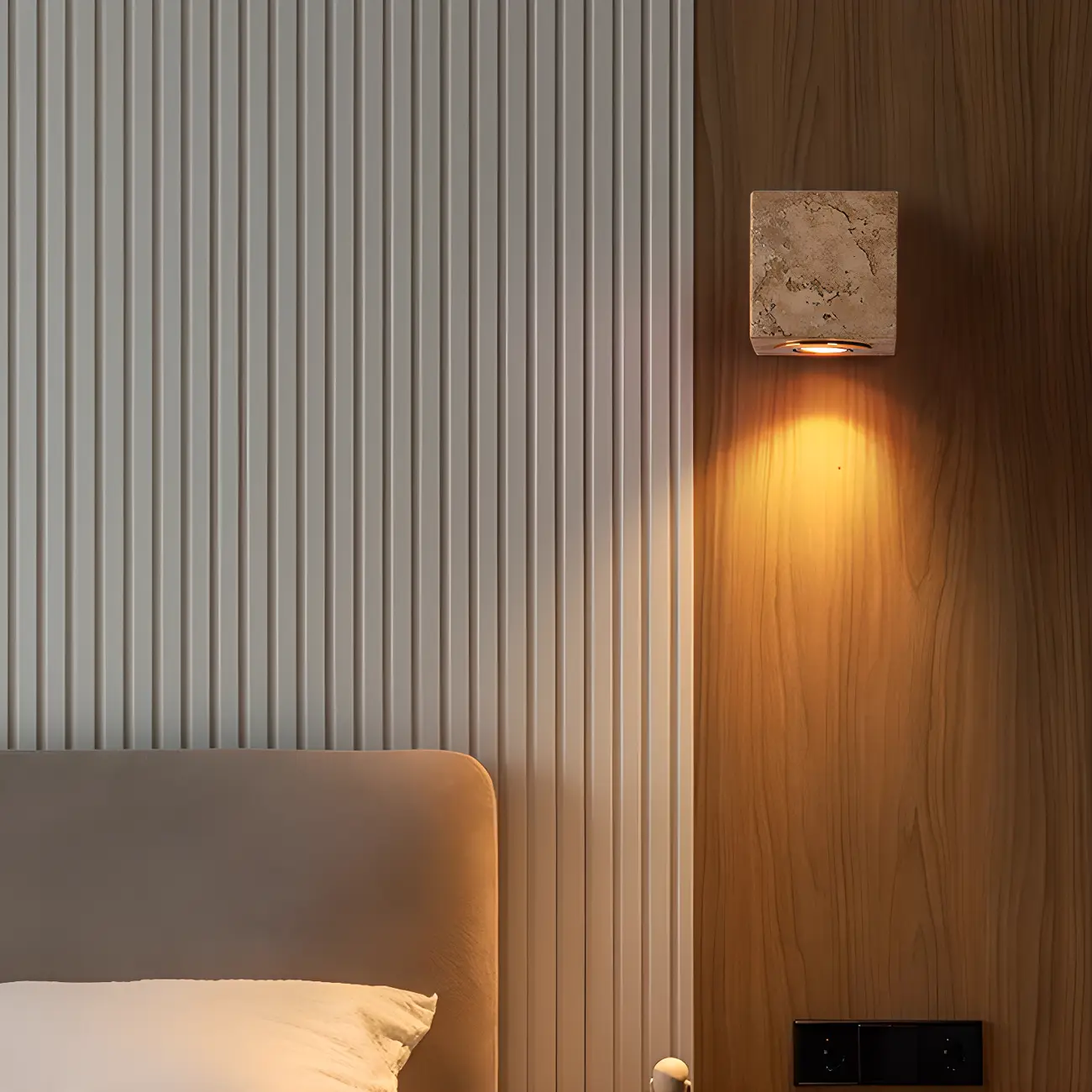 Modern Stone Beige Cube with Globe Wall Sconce Image - 1 | homeyfad