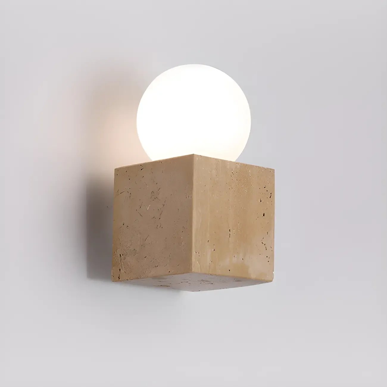 Modern Stone Beige Cube with Globe Wall Sconce Image - 7
