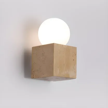 Modern Stone Beige Cube with Globe Wall Sconce Image - 7