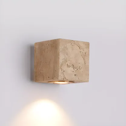 Modern Stone Beige Cube with Globe Wall Sconce Image - 8