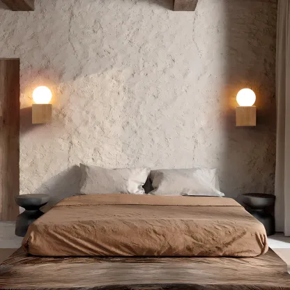 Modern Stone Beige Cube with Globe Wall Sconce Image - 4