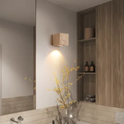 Modern Stone Beige Cube with Globe Wall Sconce Image - 2