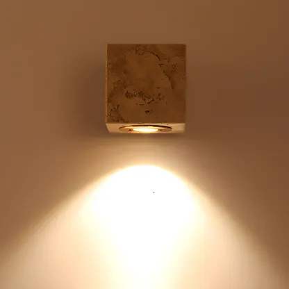 Modern Stone Beige Cube with Globe Wall Sconce Image - 3