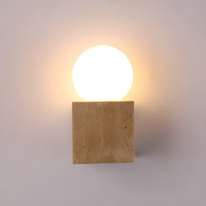 Modern Stone Beige Cube with Globe Wall Sconce Image - 6