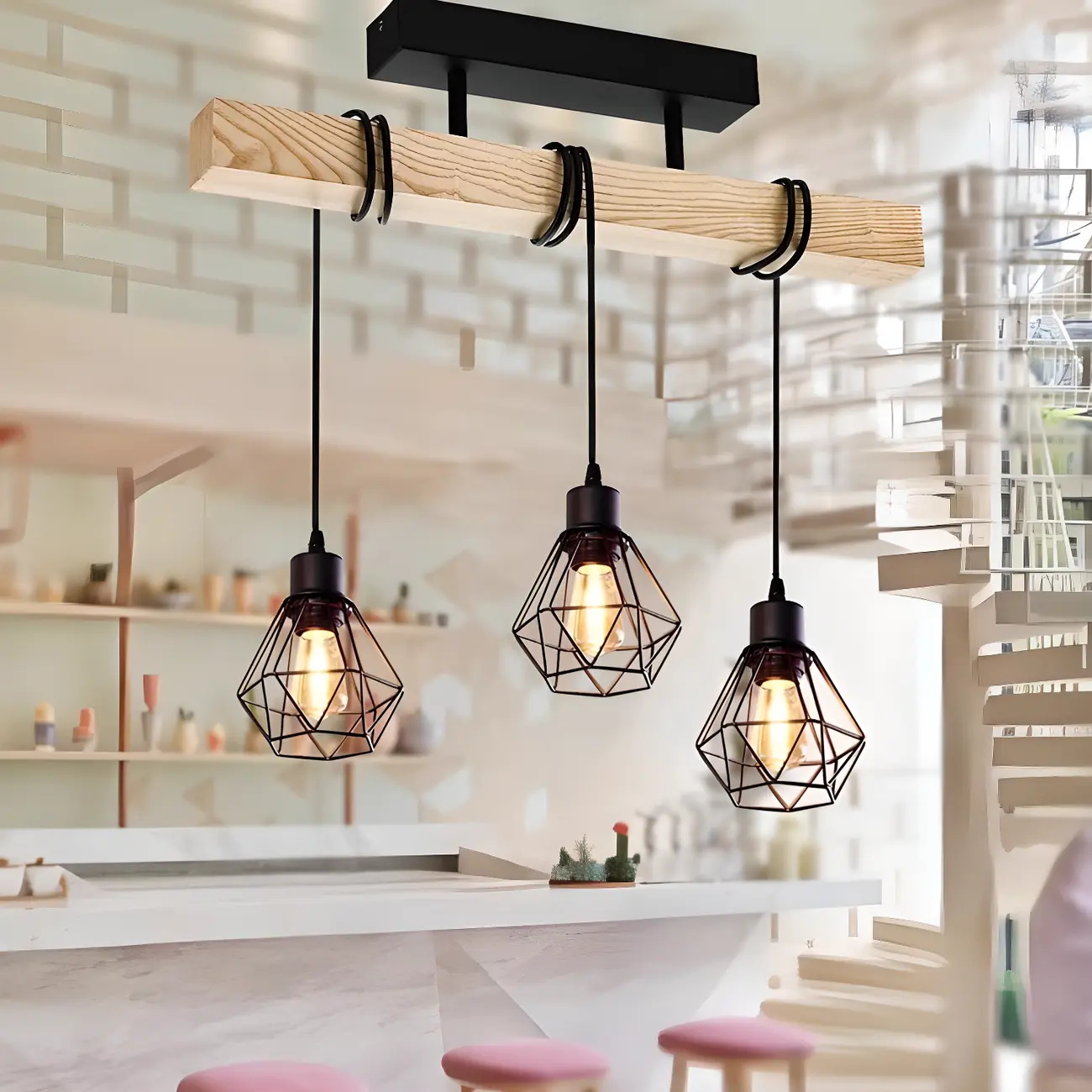 Industrial Black Metal Rhombus Island Light for Kitchen Image - 3 | homeyfad