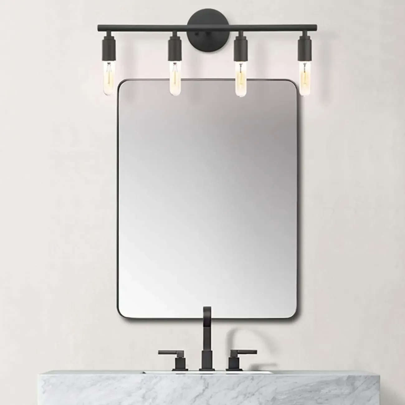 Industrial Black Metal 4-Light Cylinder Vanity Lights Image - 1