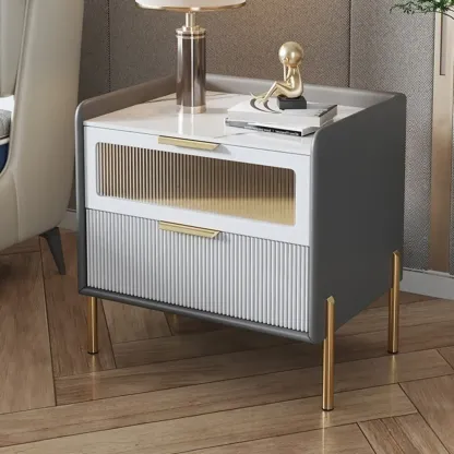 Modern Sintered Stone Top 2-Drawer Nightstand Image - 2