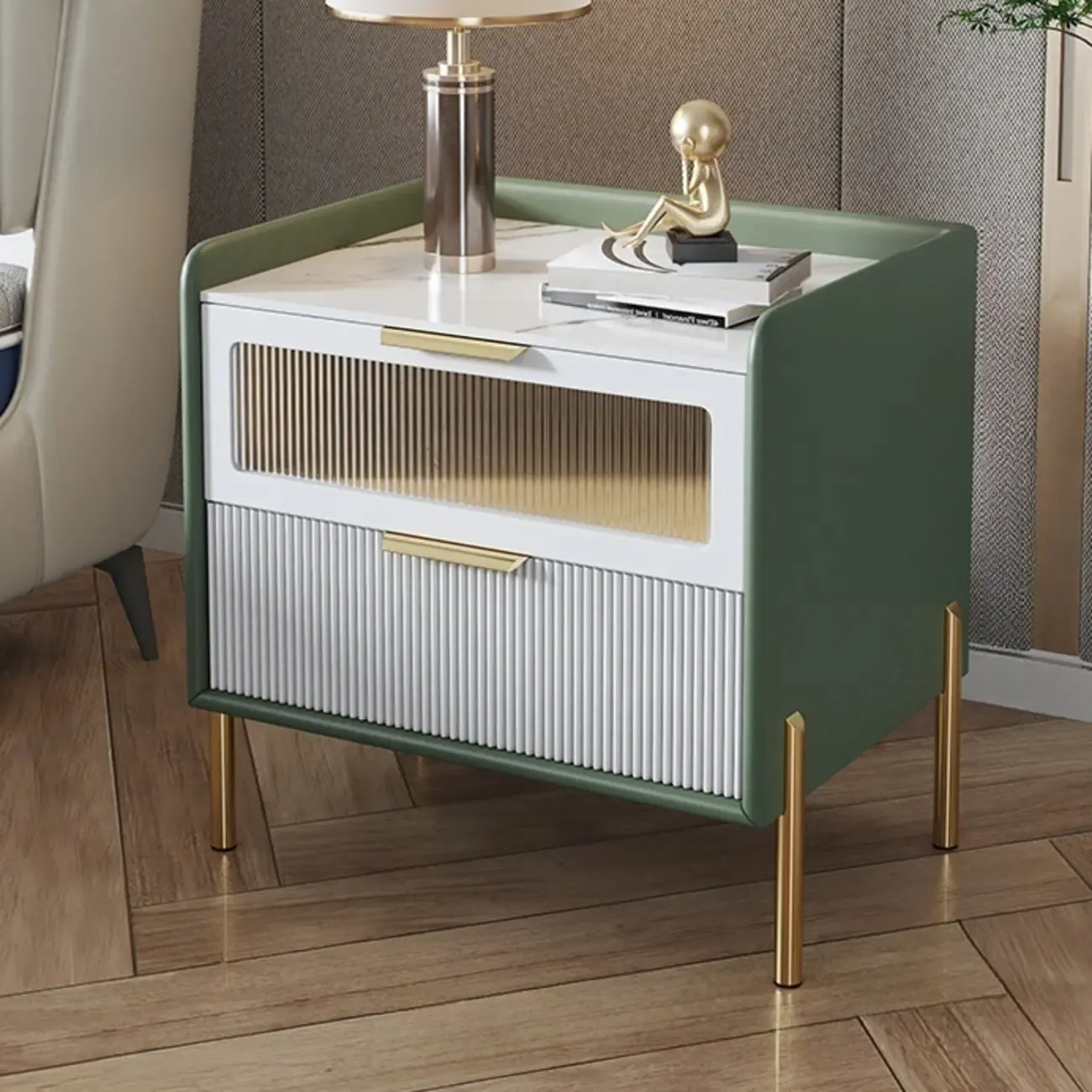 Modern Sintered Stone Top 2-Drawer Nightstand Image - 3