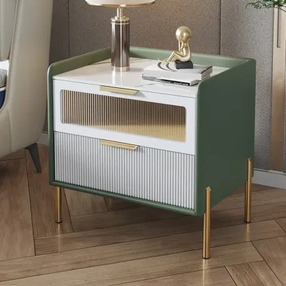 Modern Sintered Stone Top 2-Drawer Nightstand Image - 3