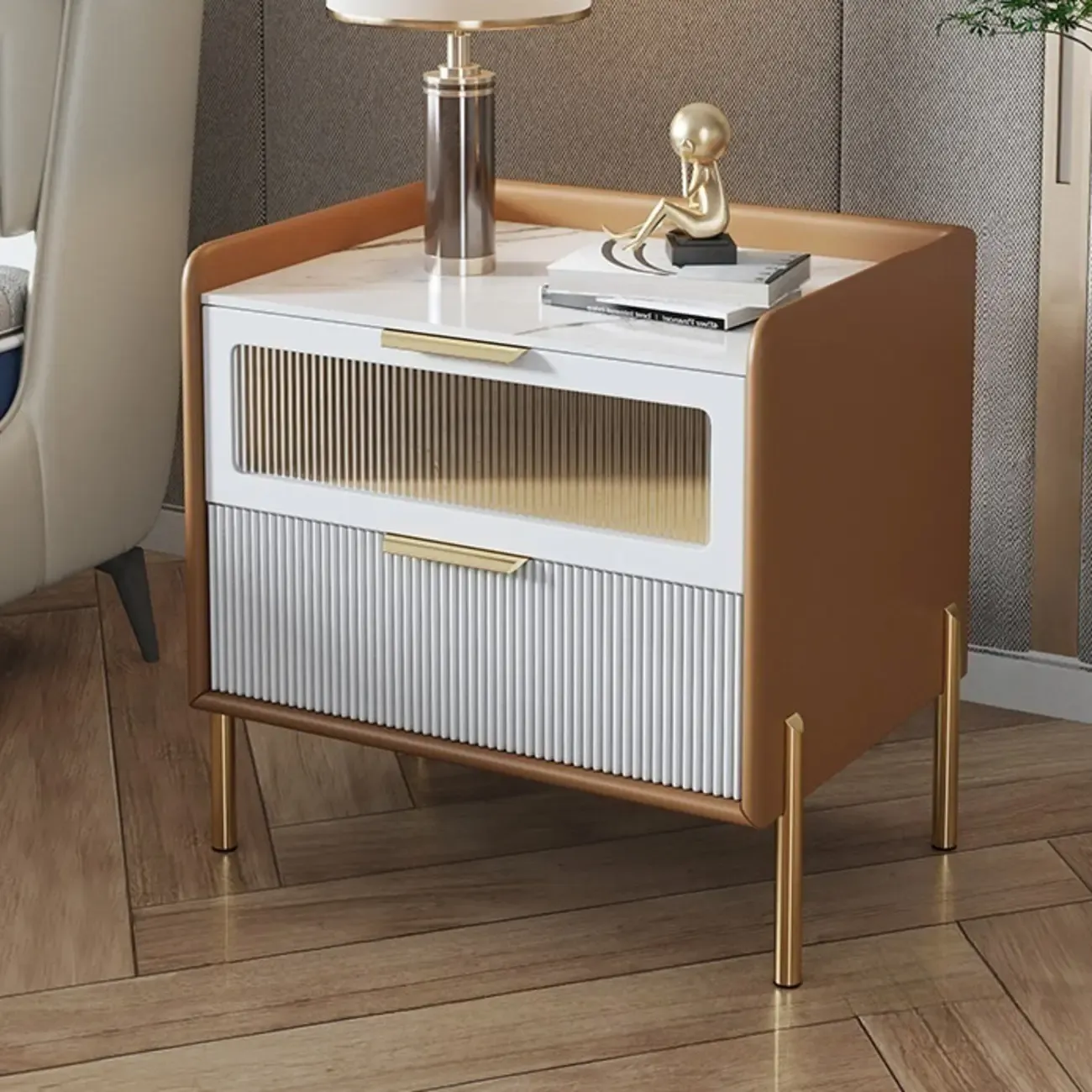 Modern Sintered Stone Top 2-Drawer Nightstand Image - 1