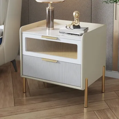 Modern Sintered Stone Top 2-Drawer Nightstand Image - 4