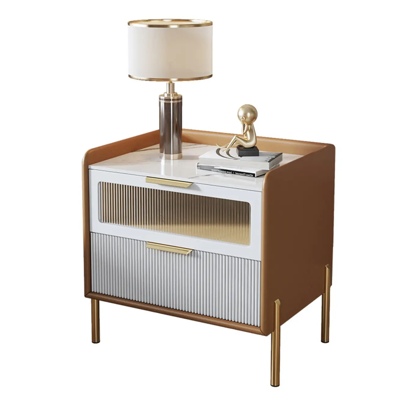 Modern Sintered Stone Top 2-Drawer Nightstand Image - 6 | homeyfad