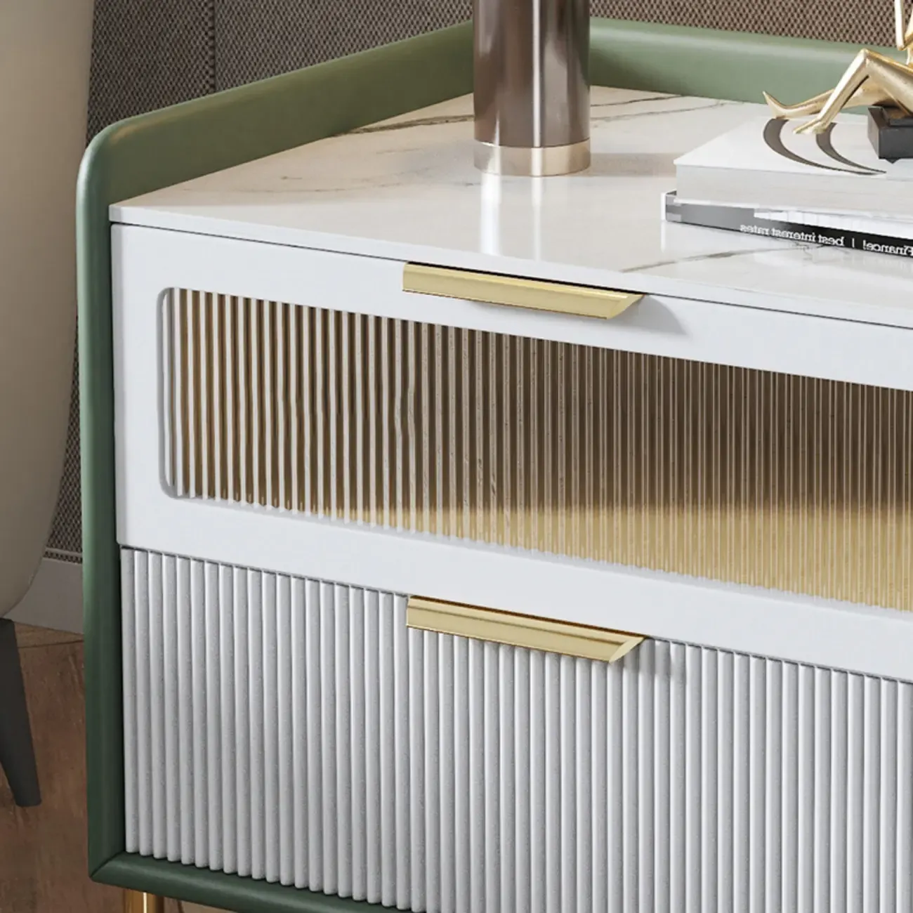 Modern Sintered Stone Top 2-Drawer Nightstand Image - 7