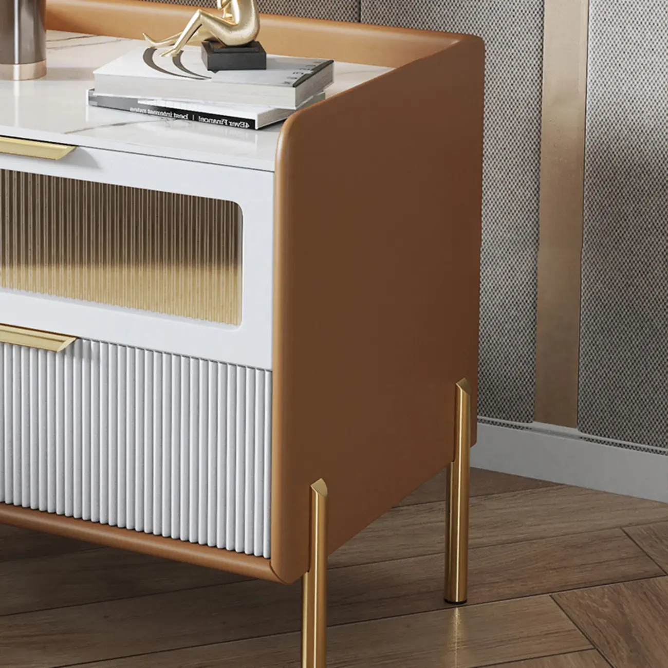 Modern Sintered Stone Top 2-Drawer Nightstand Image - 8 | homeyfad