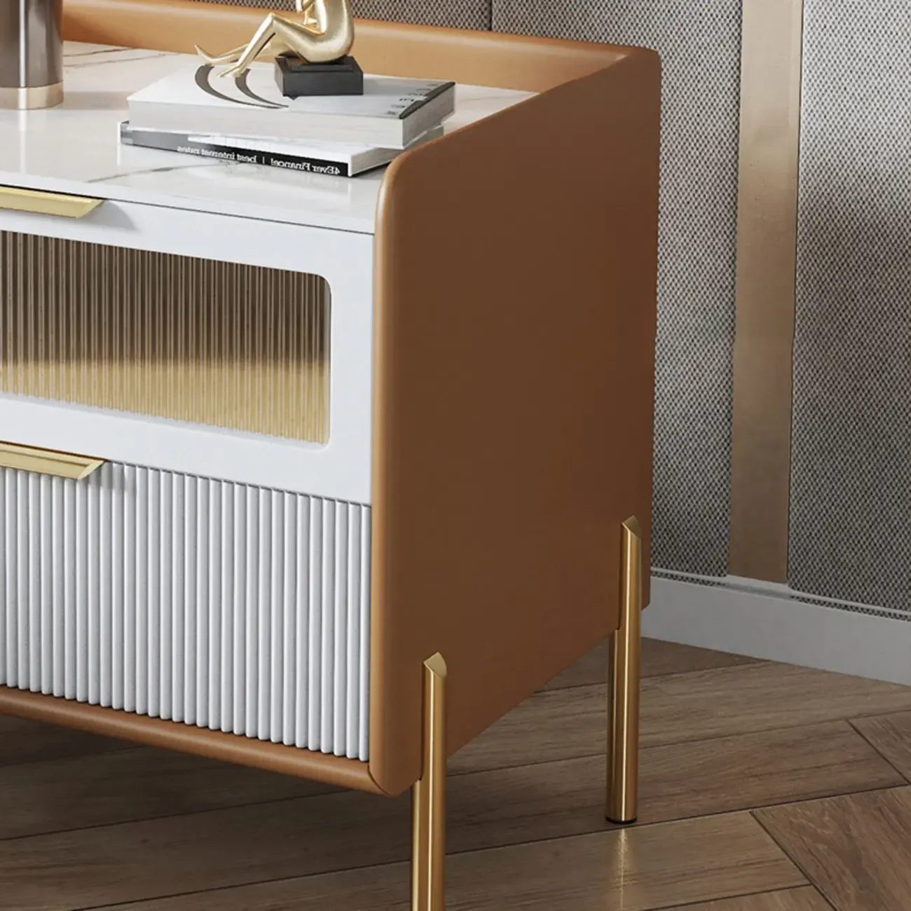 Modern Sintered Stone Top 2-Drawer Nightstand Image - 8