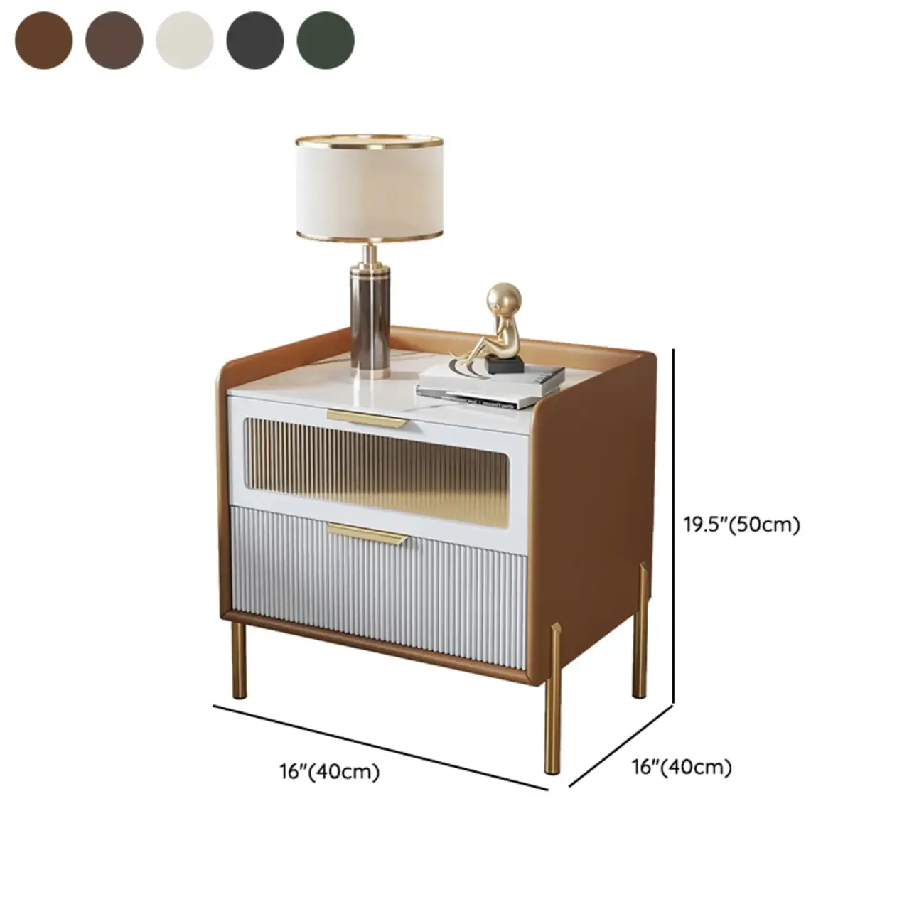 Modern Sintered Stone Top 2-Drawer Nightstand #size