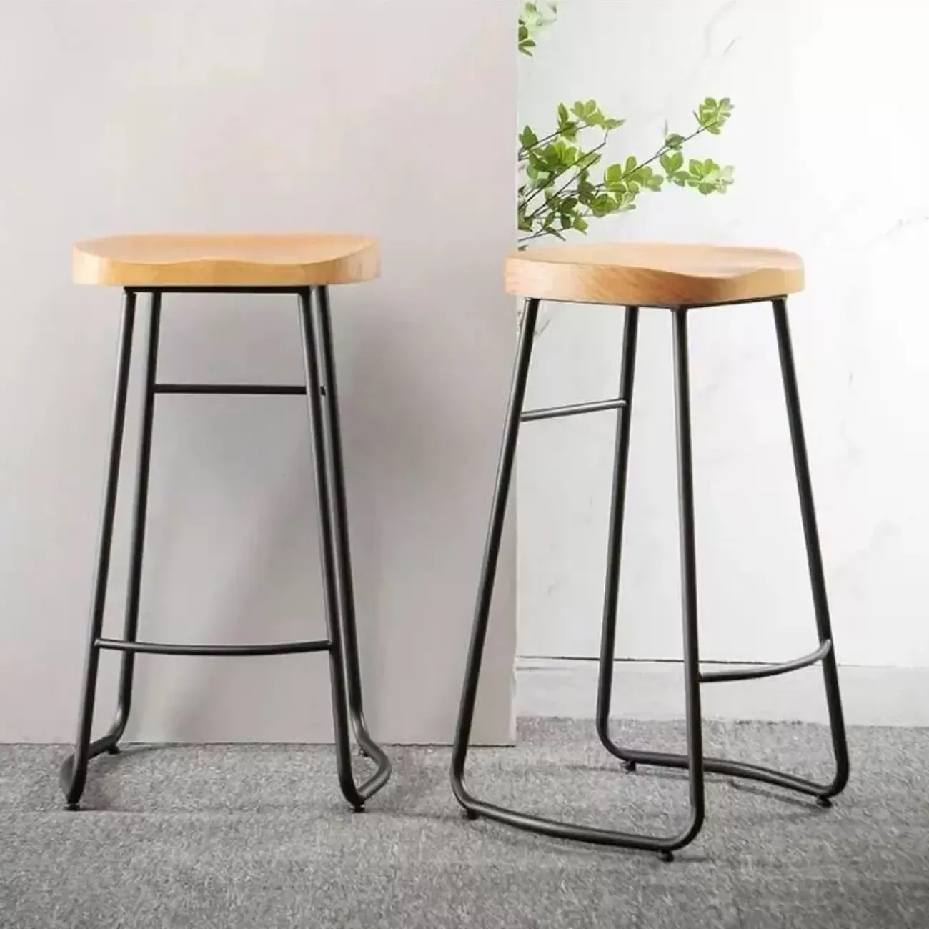 Modern Natural Wood Counter Height Bar Stools Image - 1