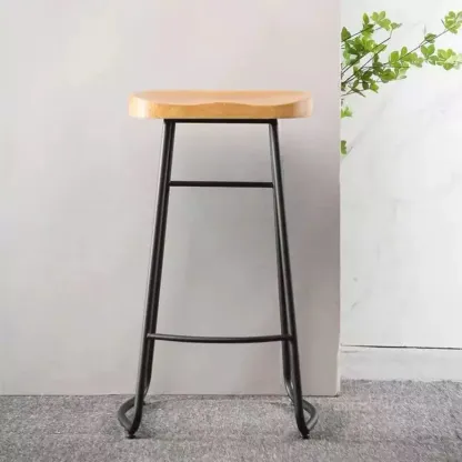 Modern Natural Wood Counter Height Bar Stools Image - 7