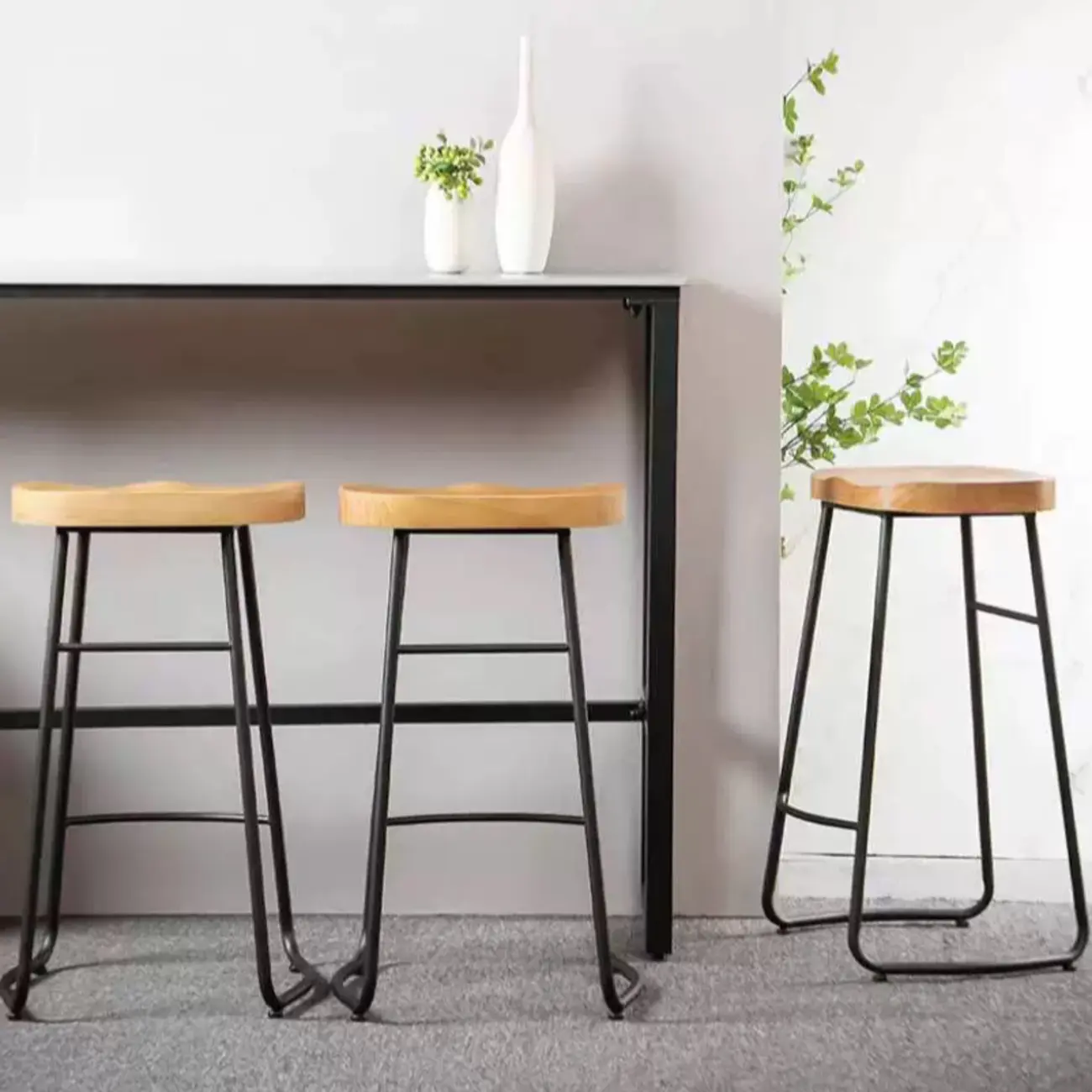 Modern Natural Wood Counter Height Bar Stools Image - 2 | homeyfad