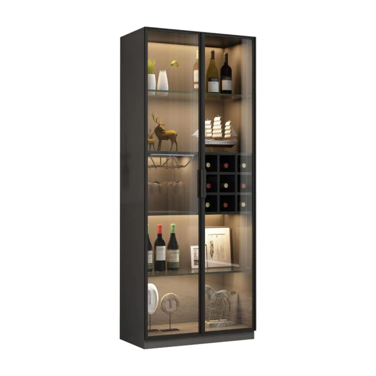 Glam Black Wooden Floor Wine Display Rack Image - 3 | homeyfad