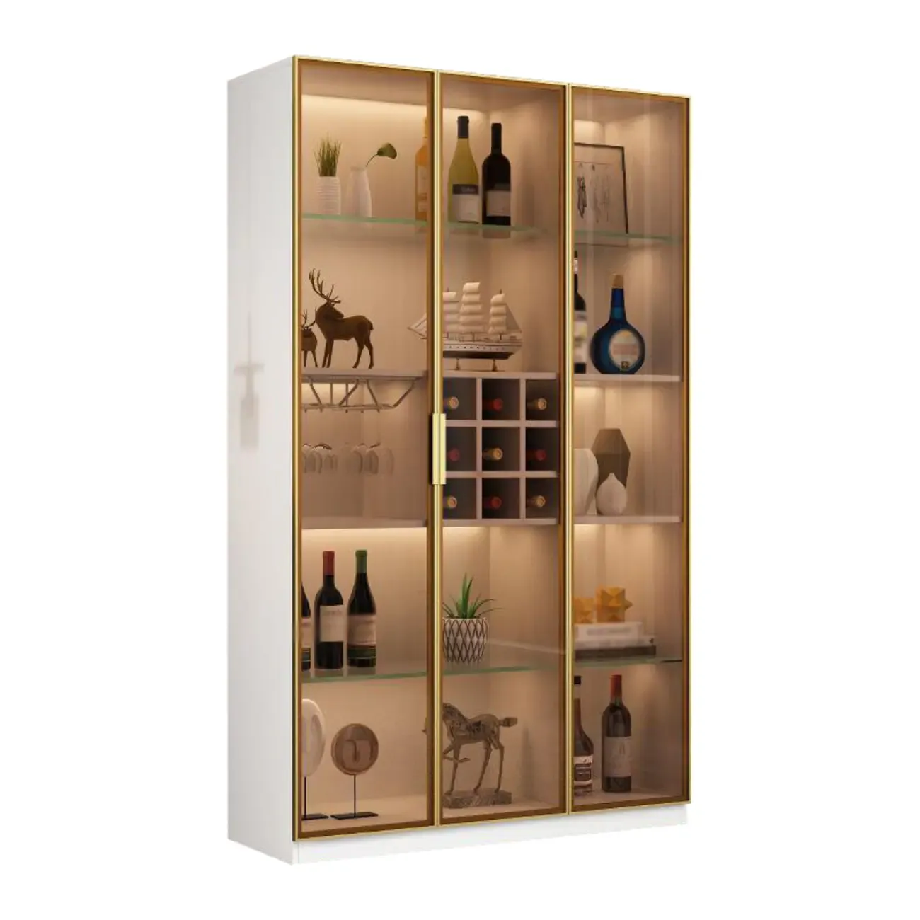 Glam Black Wooden Floor Wine Display Rack Image - 7