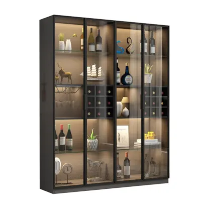 Glam Black Wooden Floor Wine Display Rack Image - 9