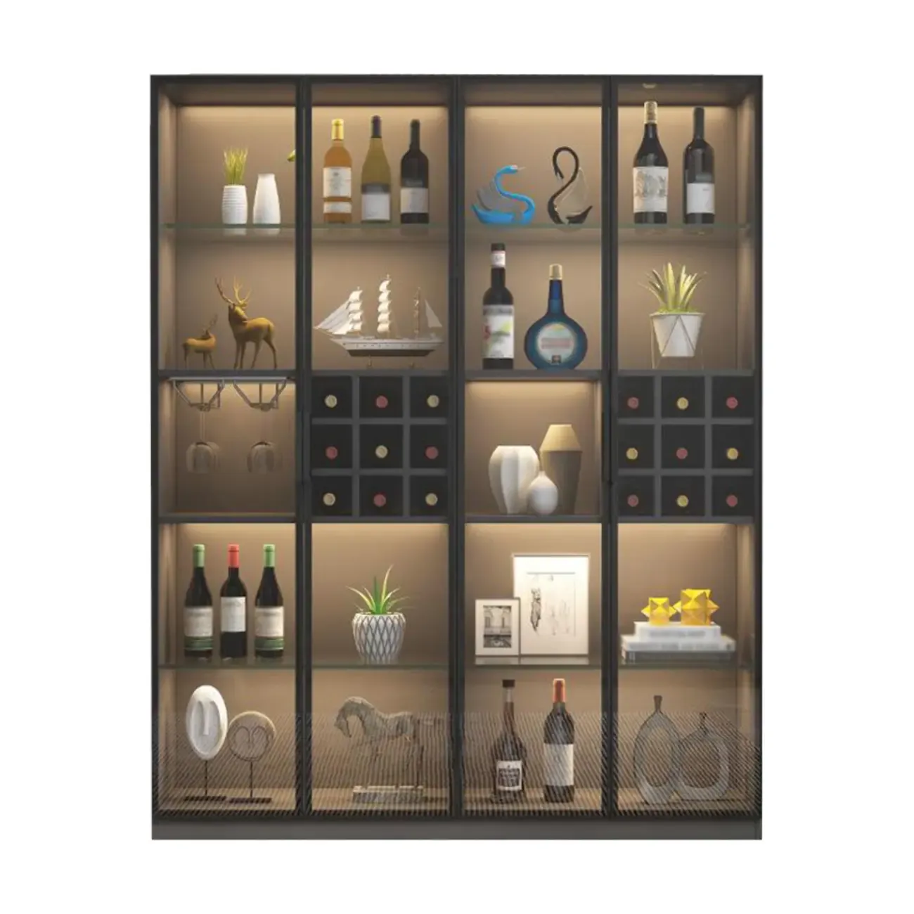 Glam Black Wooden Floor Wine Display Rack Image - 10