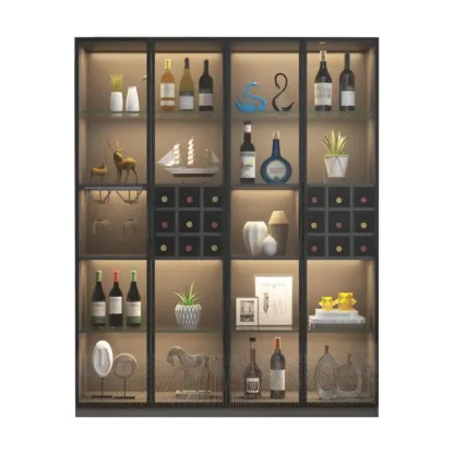 Glam Black Wooden Floor Wine Display Rack Image - 10