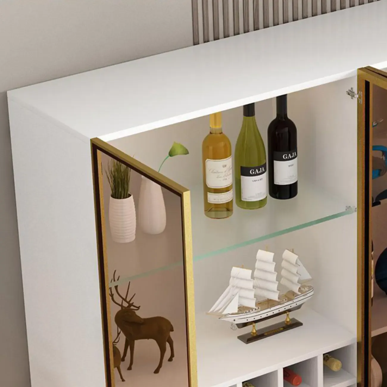 Glam Black Wooden Floor Wine Display Rack Image - 11