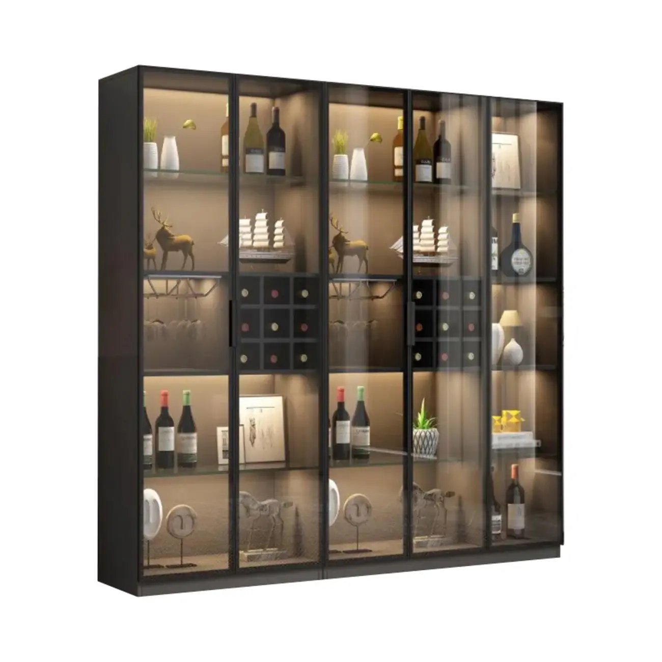 Glam Black Wooden Floor Wine Display Rack Image - 13 | homeyfad