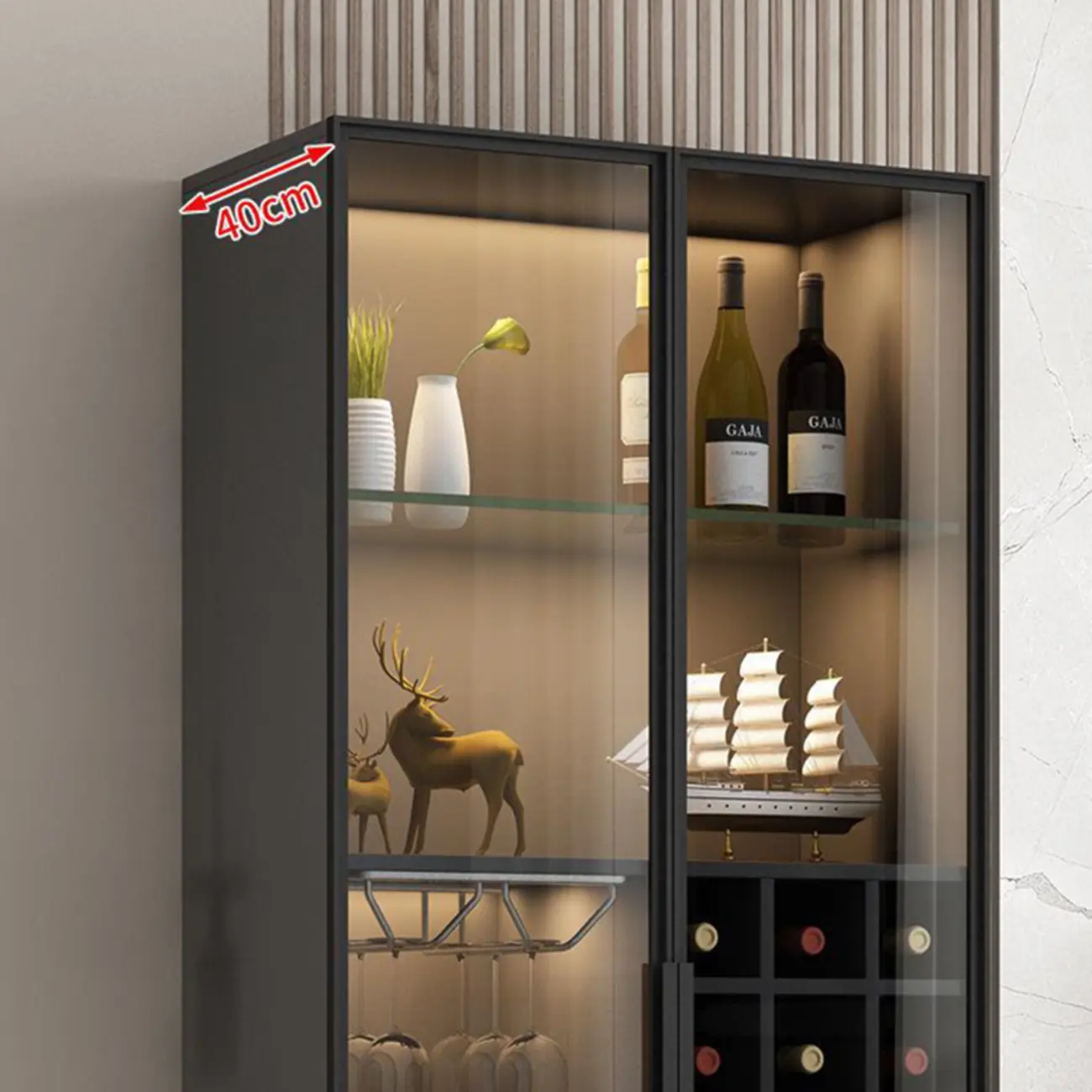 Glam Black Wooden Floor Wine Display Rack Image - 16 | homeyfad