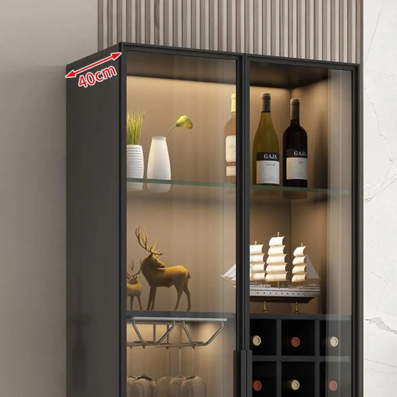 Glam Black Wooden Floor Wine Display Rack Image - 16