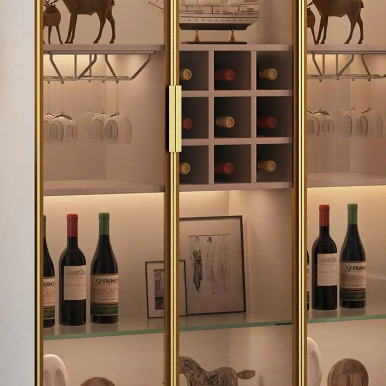 Glam Black Wooden Floor Wine Display Rack Image - 17