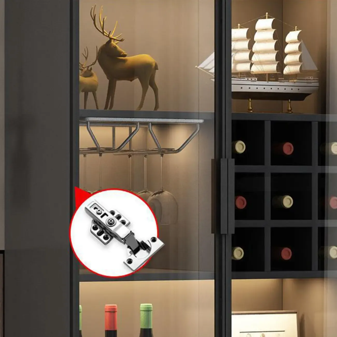 Glam Black Wooden Floor Wine Display Rack Image - 19