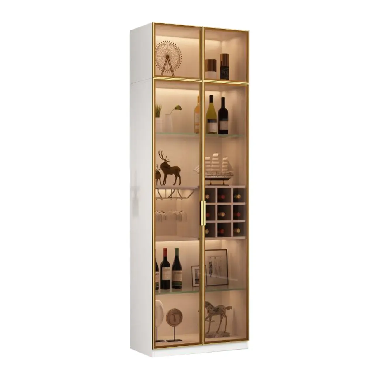 Glam Black Wooden Floor Wine Display Rack Image - 20