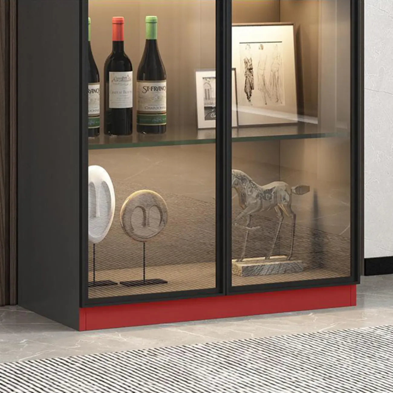 Glam Black Wooden Floor Wine Display Rack Image - 21 | homeyfad