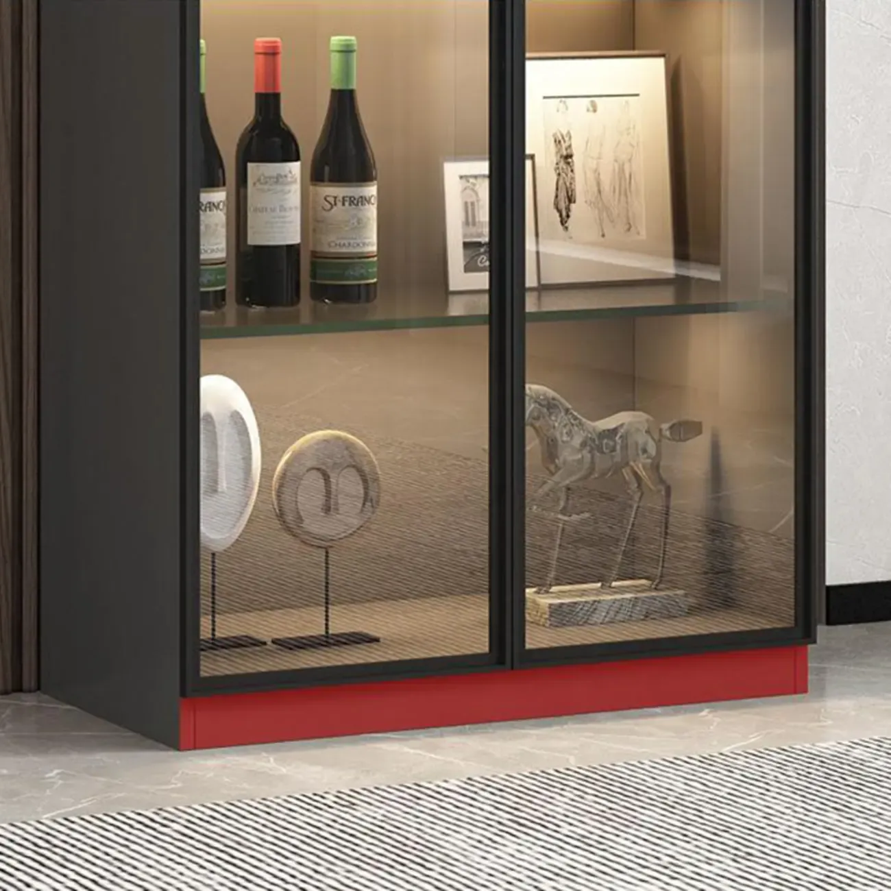 Glam Black Wooden Floor Wine Display Rack Image - 21