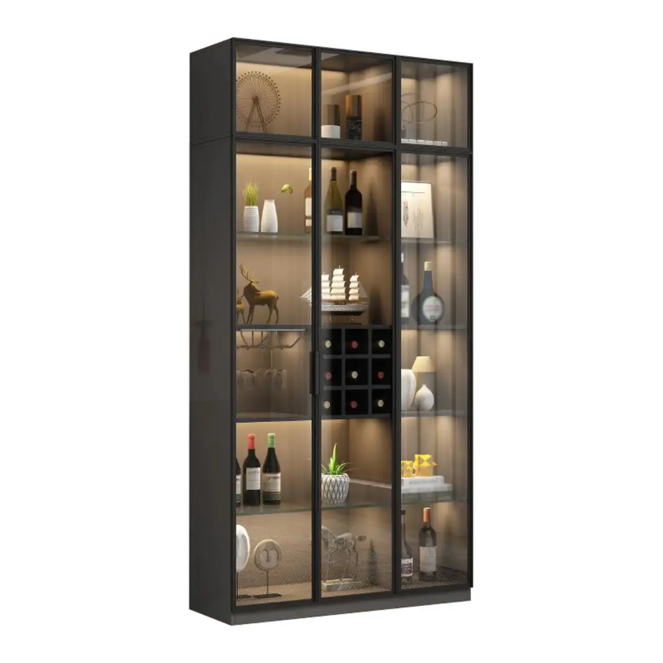 Glam Black Wooden Floor Wine Display Rack Image - 22