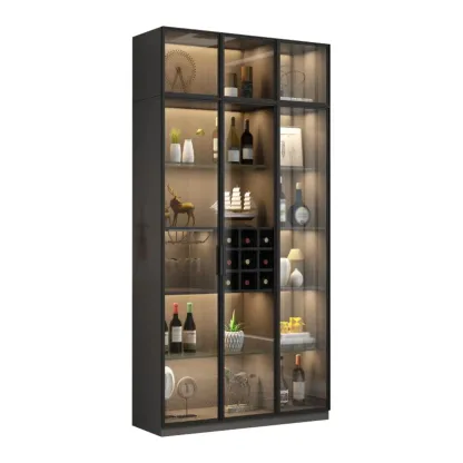 Glam Black Wooden Floor Wine Display Rack Image - 22