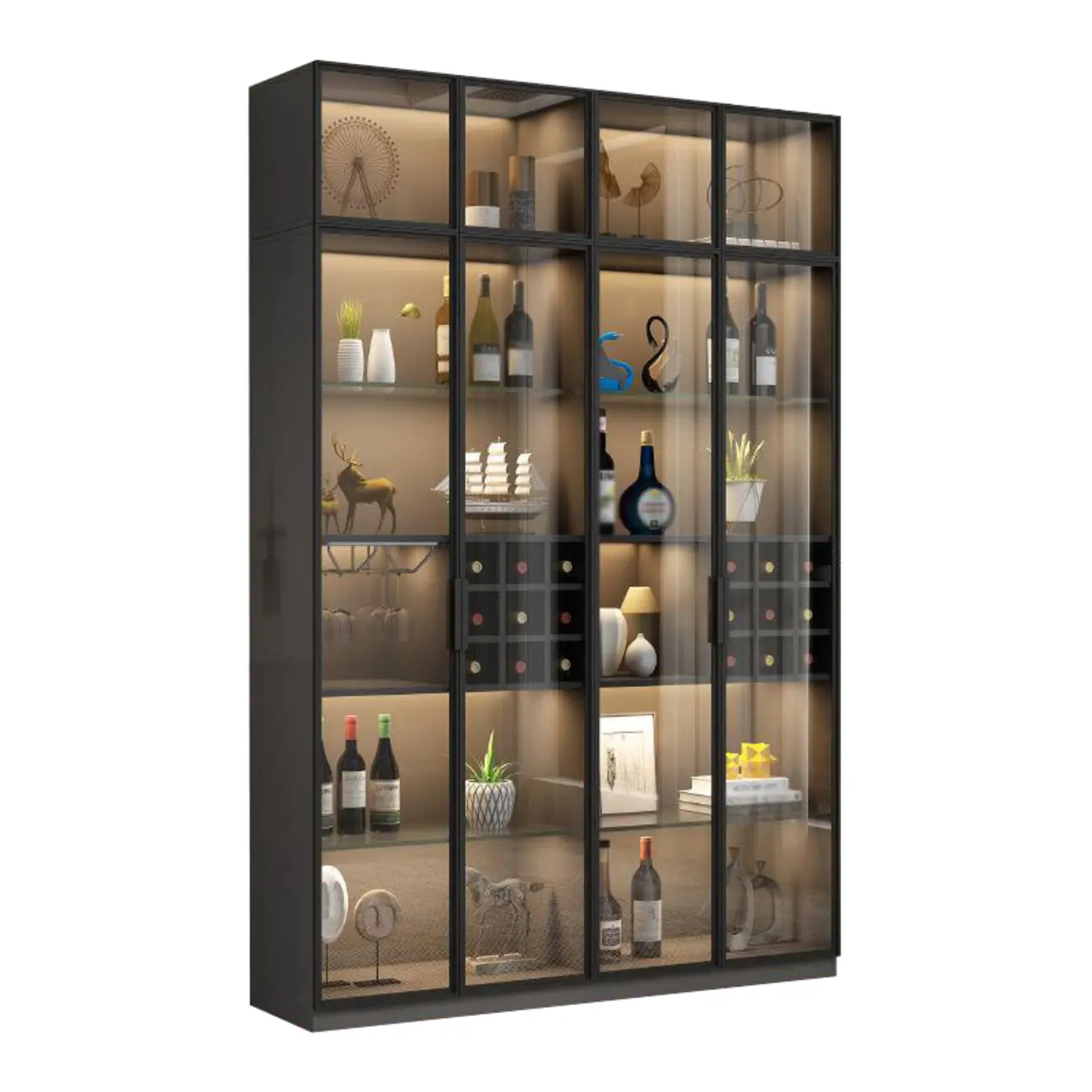 Glam Black Wooden Floor Wine Display Rack Image - 25 | homeyfad