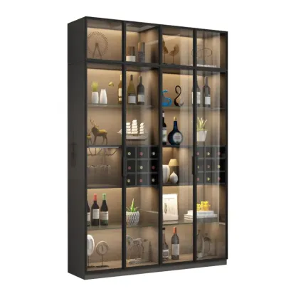 Glam Black Wooden Floor Wine Display Rack Image - 25
