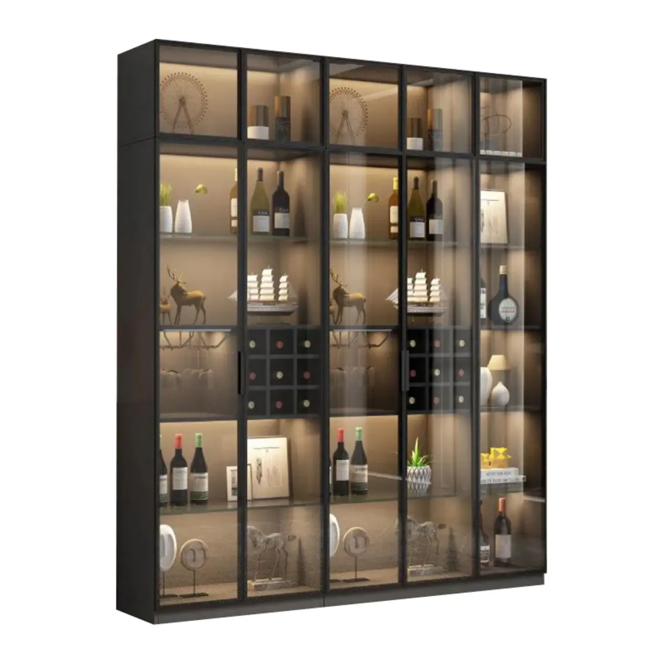 Glam Black Wooden Floor Wine Display Rack Image - 27 | homeyfad